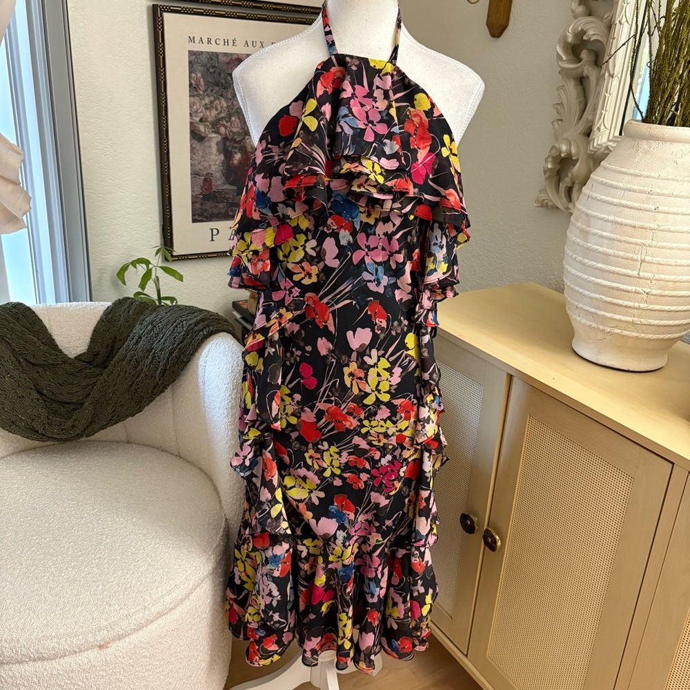 JASON WU Halter Floral Ruffle‎ Midi Dress Size 8 - Picture 3 of 9